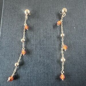 14K solid yellow gold garnet drop earrings